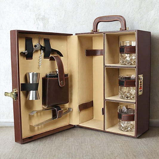 Leatherette Briefcase Bar Set for Travel