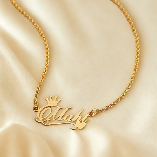 Personalised Crown Underlined Heart Name Necklace