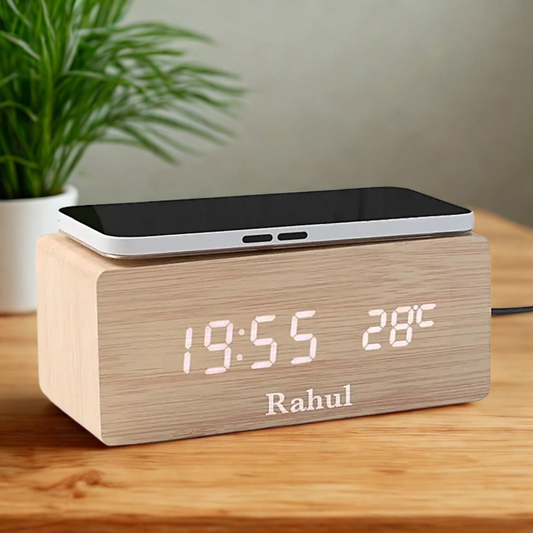 Personalised Bamboo Wireless Charger Clock